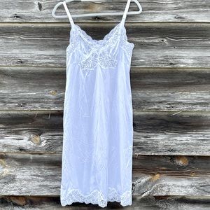 Vtg 60’s ShadowLine White Full Slip Dress 34 26” Sheer Lace